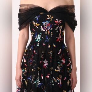 Jason Wu Collection Embroidered Tulle off the shoulder black cocktail dress